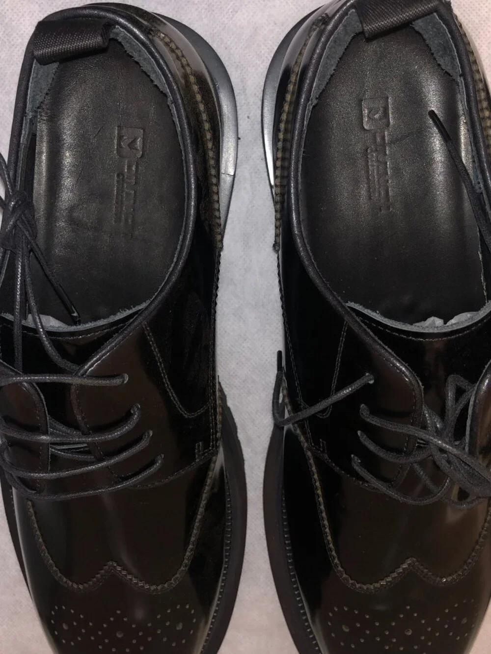 NIB DIVINCH Mens Black Leather Wingtip Brogue Lug Sole Derby Shoes Size 13